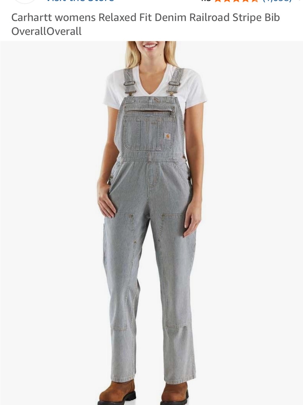 Carhartt Women's Railroad Stripe Denim Bib Overalls - Light blue Medium (8-10)